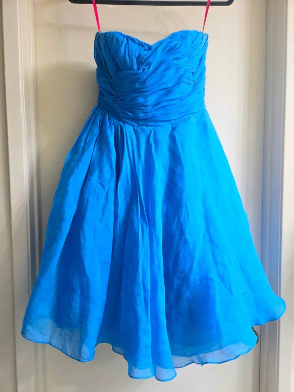 Vintage Betsey Johnson Blue Chiffon Strapless Dress Size 6 Sweetheart Party